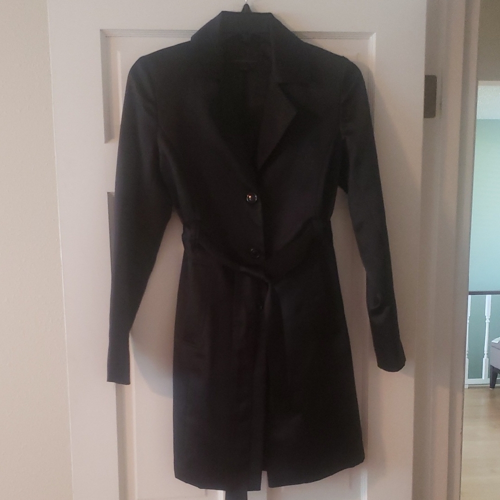 Express Classic Black Satin Trench Coat